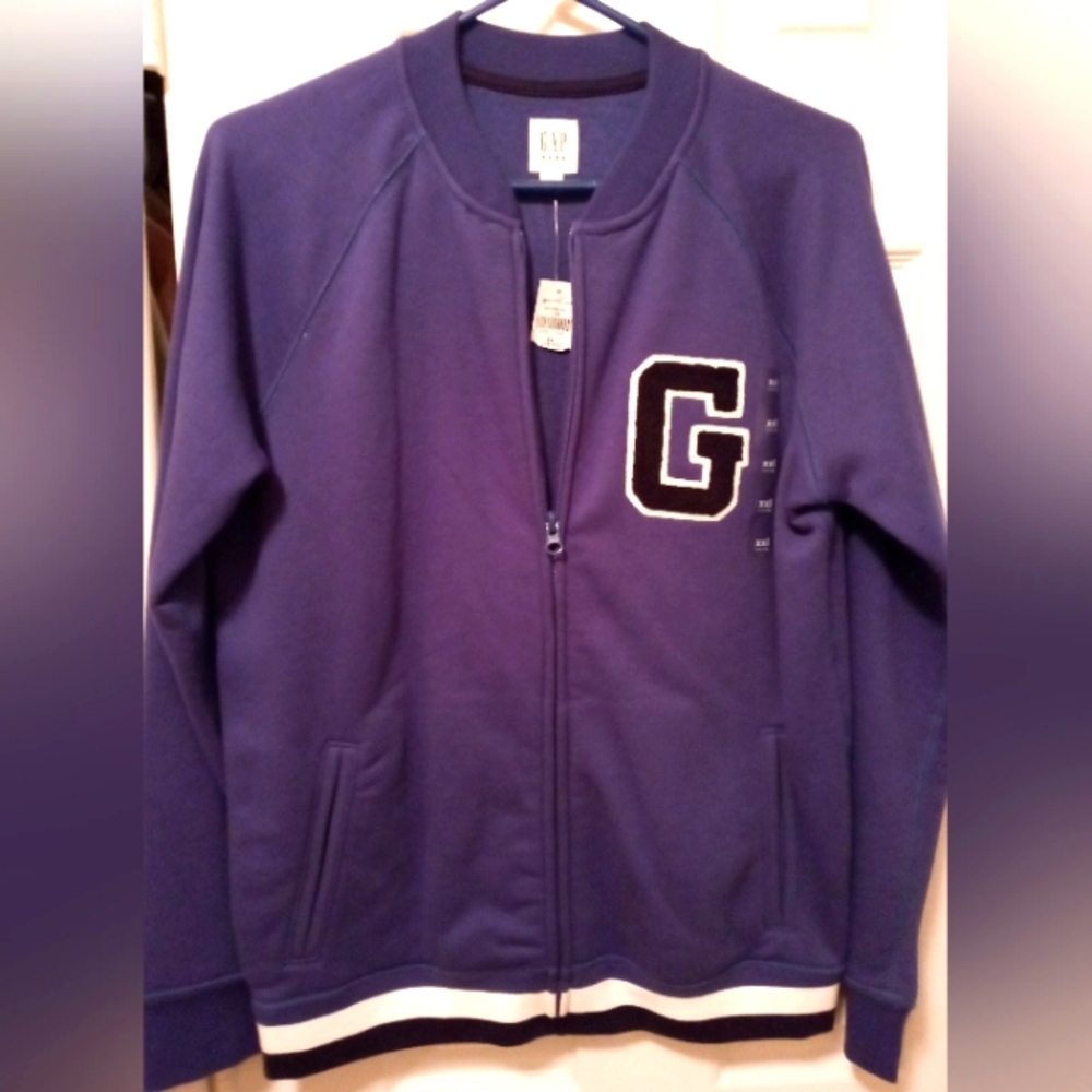 GAP NWT Boys Royal Blue Crew Letterman G Jacket Sz Kids XXL 14-16